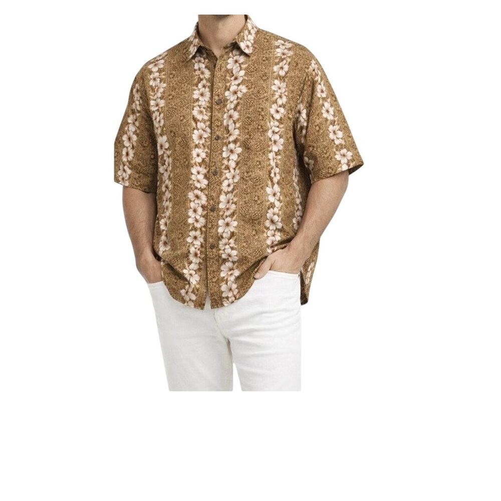 Puritan Shirt Mens Size 2XL Hawaiian Beige Floral Button Up Short Sleeve Collar
